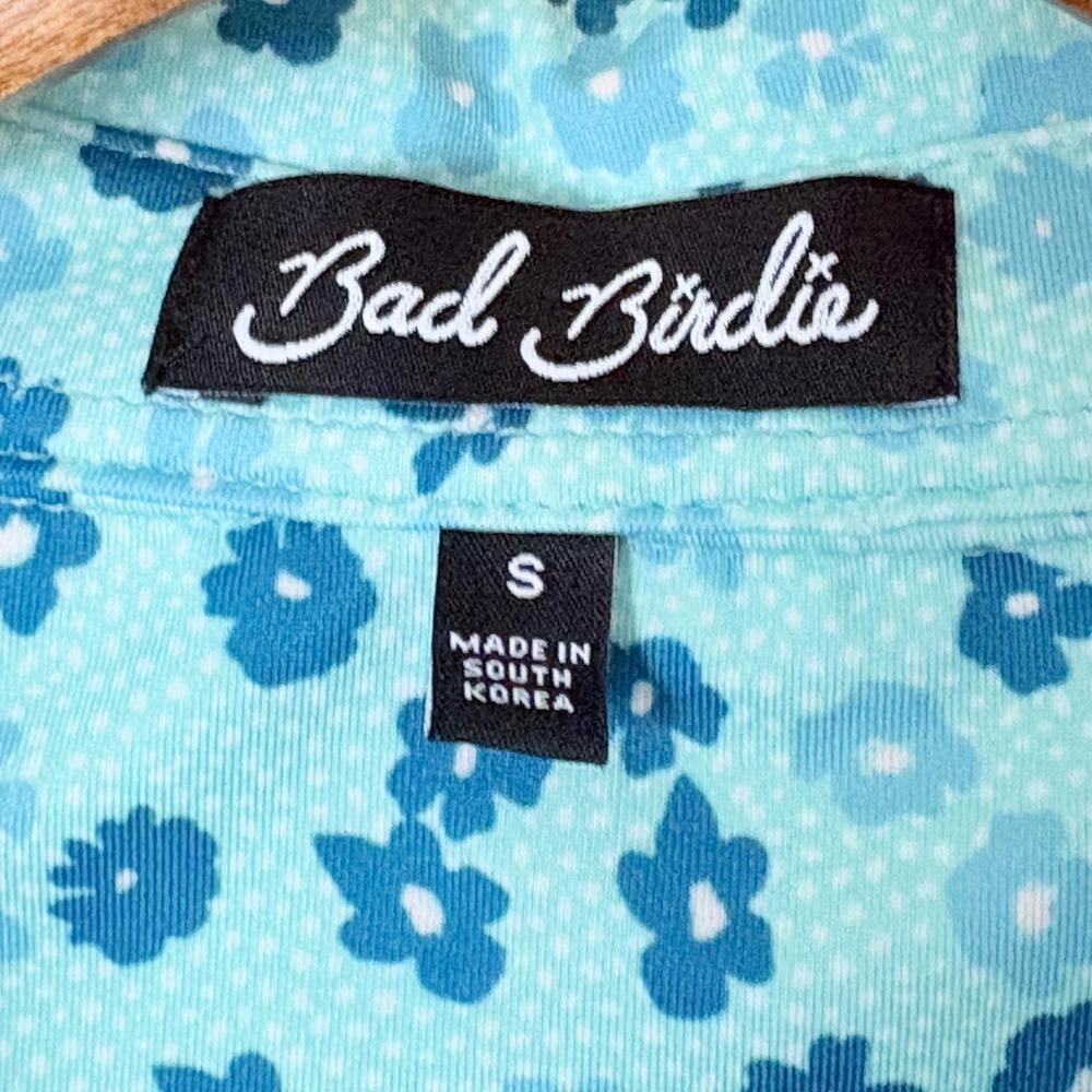 Bad Birdie Golf Polo Mens Small Teal Green Floral Print Performance Shirt - Picture 6 of 10